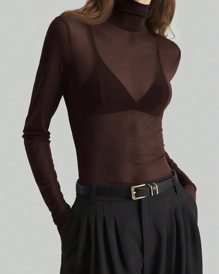 Turtleneck Long Sleeve Top Dark Brown