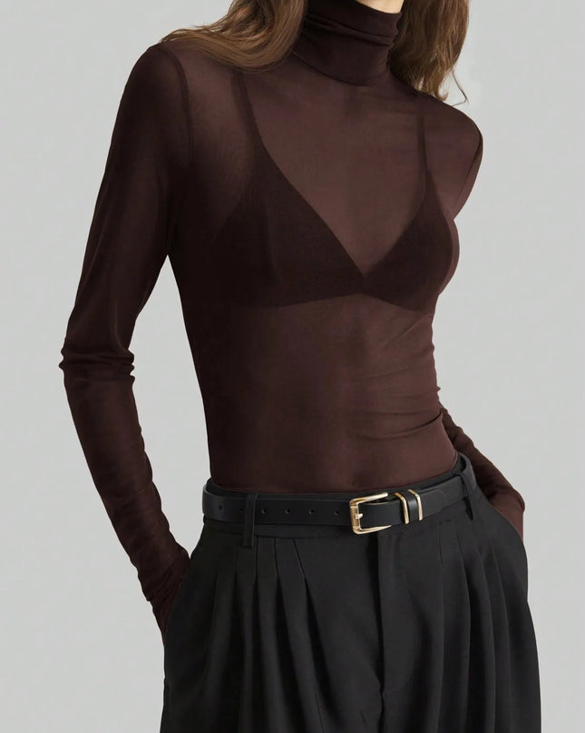 Turtleneck Long Sleeve Top Dark Brown