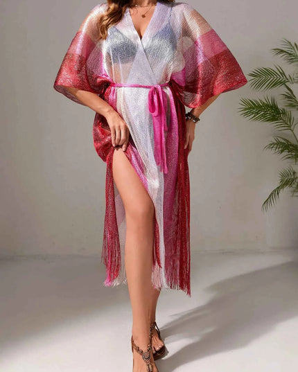 Gradient Fringe Kimono Cover-Up