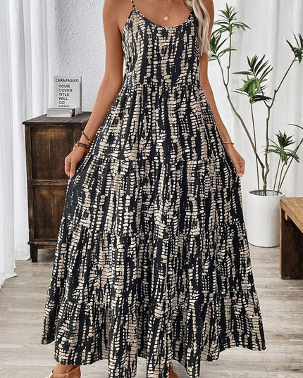 Printed Scoop Neck Maxi Cami Dress Black