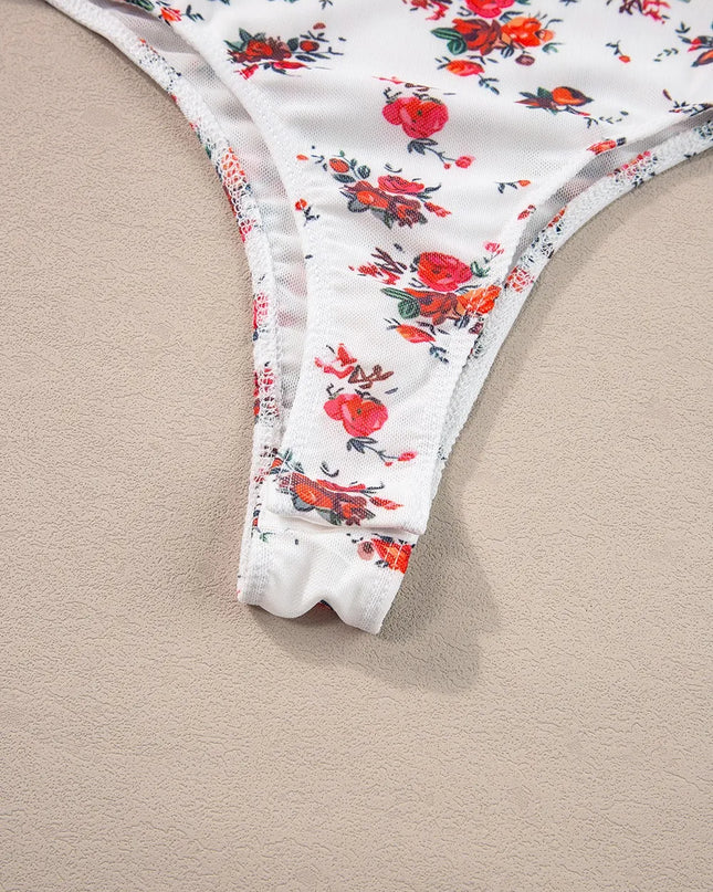 Floral Frilled Trim Spaghetti Straps Bodysuit