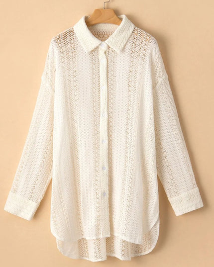 Lace Crochet Collared Neck Oversized Shirt