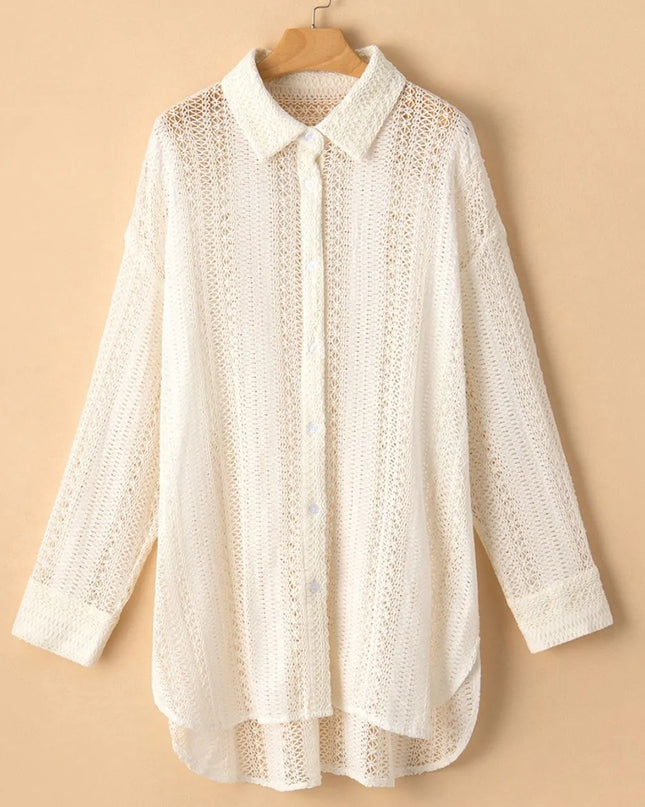 Lace Crochet Collared Neck Oversized Shirt