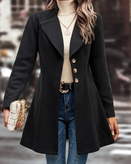 Collared Neck Long Sleeve Longline Coat