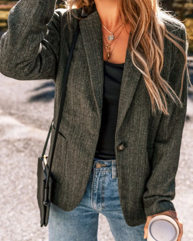 Pocketed Buttoned Long Sleeve Blazer