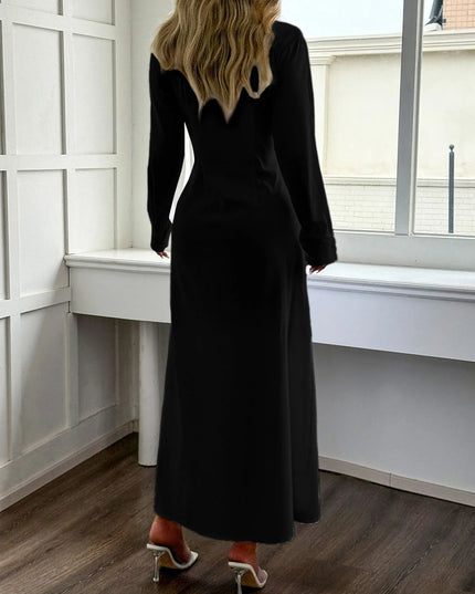 Slit Long Sleeve Maxi Shirt Dress