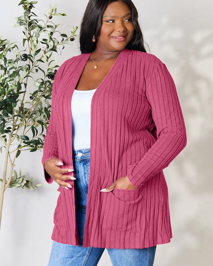 Basic Bae Full Size Ribbed Open Front Cardigan with Pockets