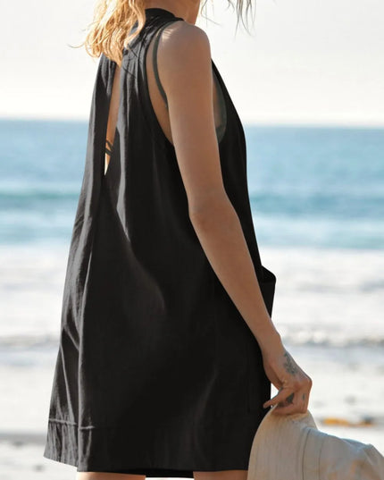 Lovelet Round Neck Sleeveless Romper with Pockets