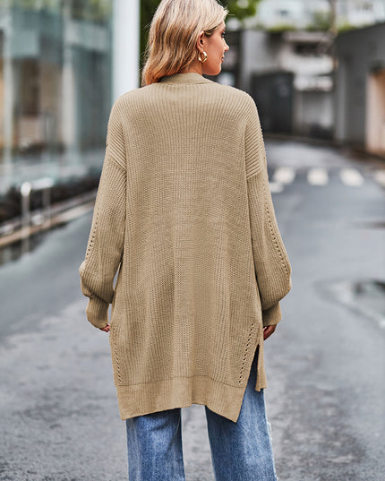 Long Sleeve Waffle-Knit Cardigan