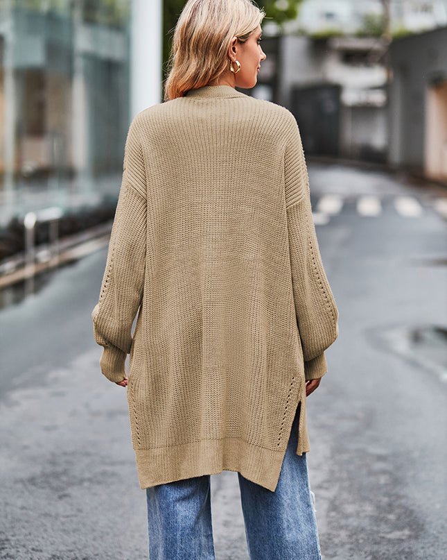 Long Sleeve Waffle-Knit Cardigan
