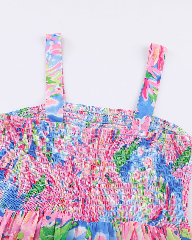 Floral Smocked Square Neck Jumpsuit with Pockets