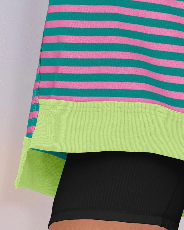 Notched Long Sleeve Oversized Sweatshirt