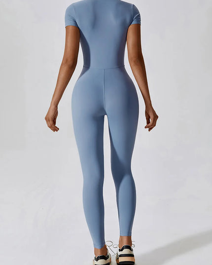 Basic Bae Half Zip Short Sleeve Active Jumpsuit 