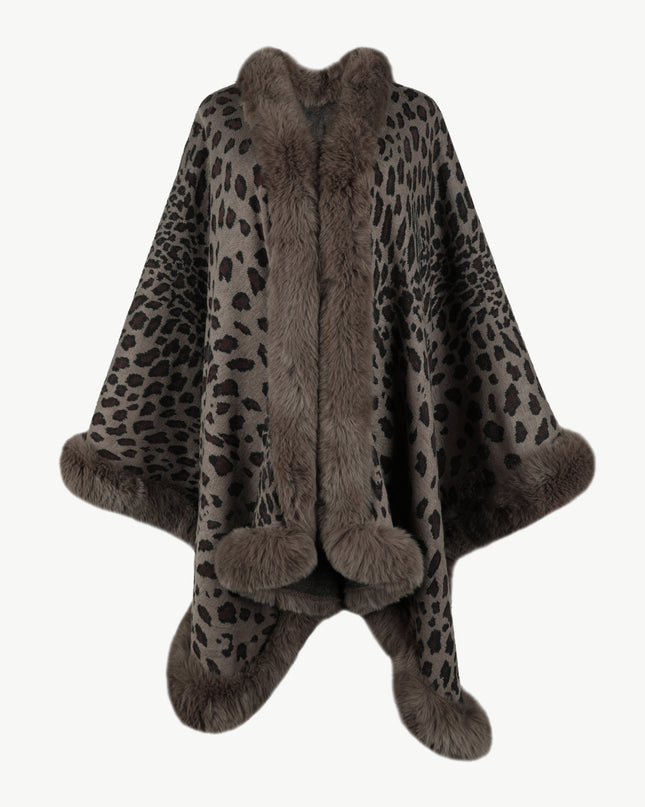Leopard Open Front Poncho Chocolate One Size
