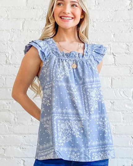 And The Why Boho Print Ruffle Baby Doll Tank Top