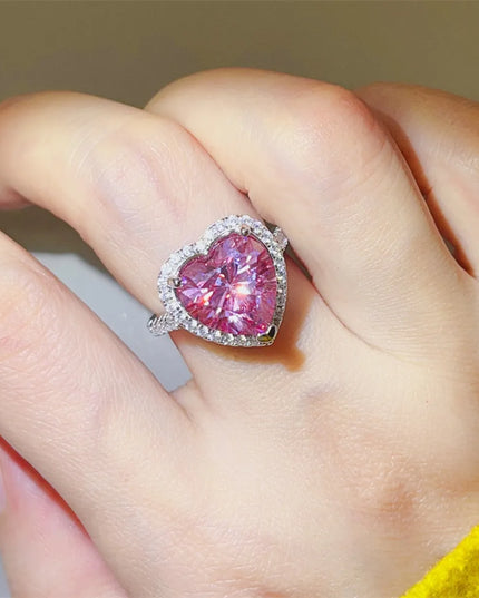 5 Carat Moissanite 925 Sterling Silver Heart Ring Fuchsia Pink