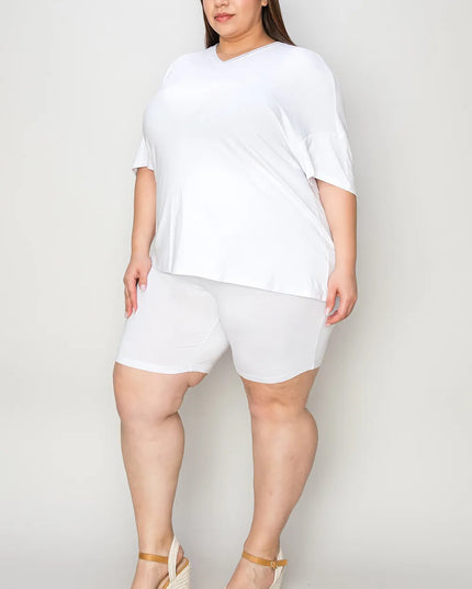 Basic Bae Bamboo Full Size V-Neck Drop Shoulder T-Shirt and Shorts Set