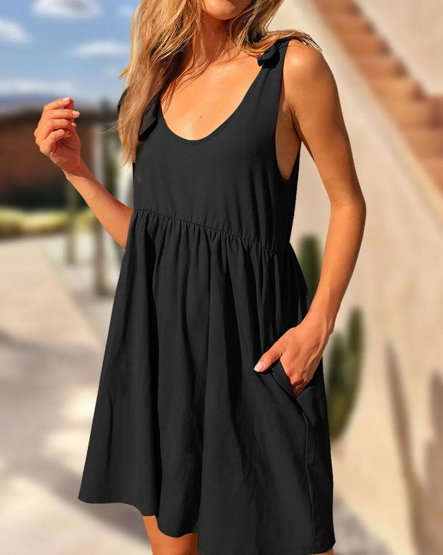 Tie-Shoulder Flowy Tank Dress Black