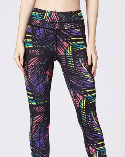 Printed Wide Waistband Active Leggings with Stirrups 