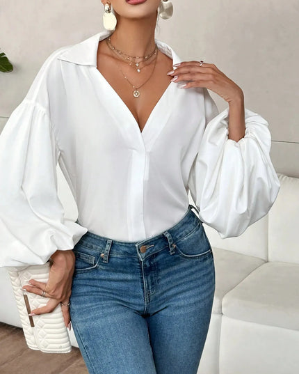 Polka Dot Balloon Sleeve Blouse