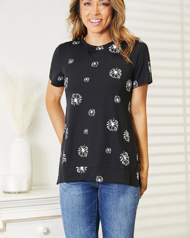 Double Take Dandelion Print Round Neck T-Shirt