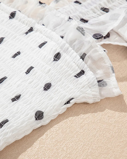 Polka Dot Ruffle Sleeve Smocked Midi Dress