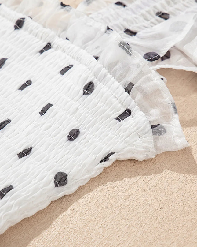 Polka Dot Ruffle Sleeve Smocked Midi Dress