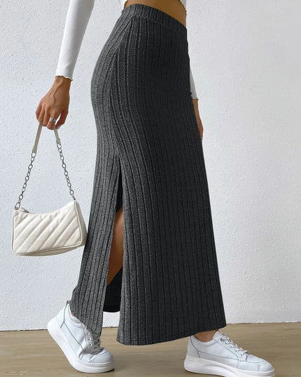 High Waist Ribbed Knit Maxi Skirt
