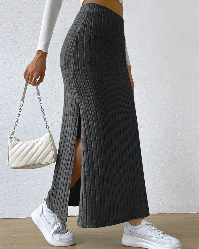 High Waist Ribbed Knit Maxi Skirt
