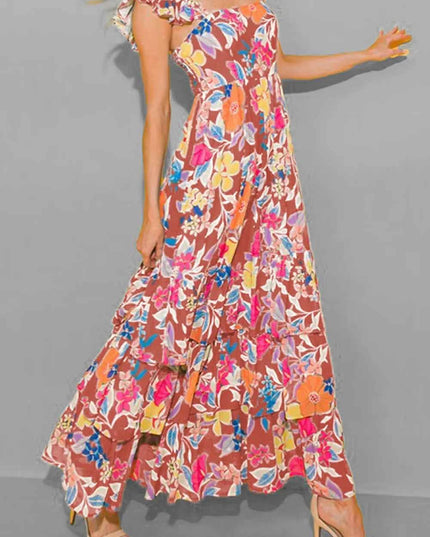 Tiered Ruffled Printed Sleeveless Dress