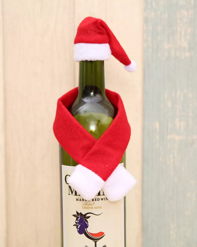 2 Piece Christmas Wine Bottle Santa Hat & Scarf Decorative Covers
