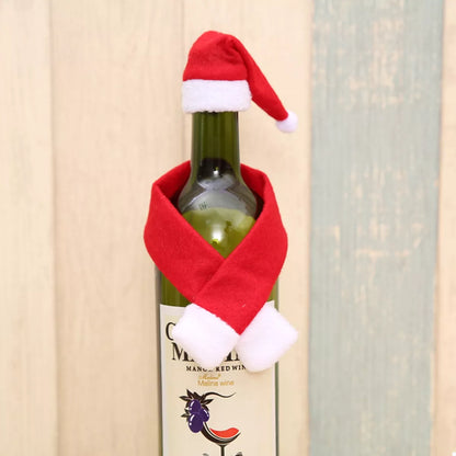 2 Piece Christmas Wine Bottle Santa Hat & Scarf Decorative Covers