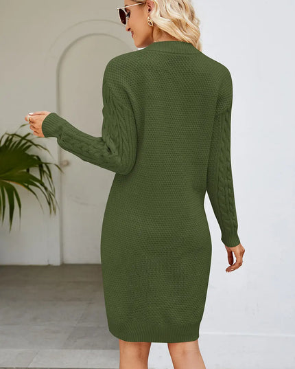 Cable-Knit Long Sleeve Sweater Dress