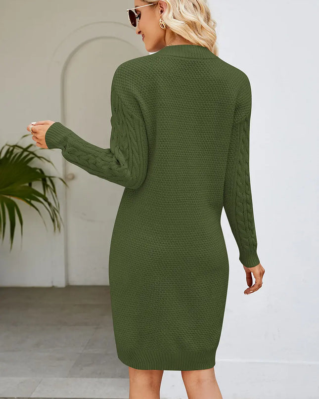 Cable-Knit Long Sleeve Sweater Dress