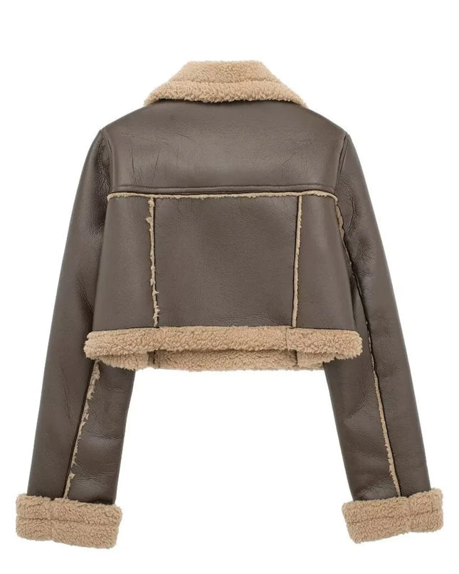 Collared Neck Long Sleeve Plush Cropped Jacket