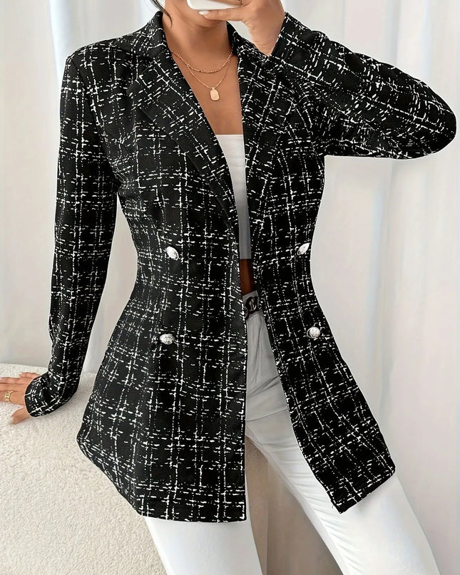 Tweed Double-Breasted Blazer Black