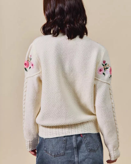 SO ME Floral Embroidered Coquette Sweater Cardigan