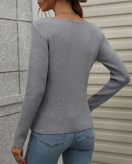 V-Neck Ribbed Knit Top