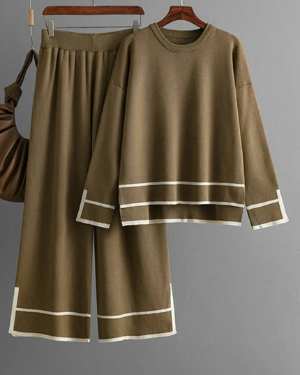 High-Low Round Neck Top and Pants Sweater Set