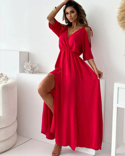 Tied Shoulder Slit Maxi Dress