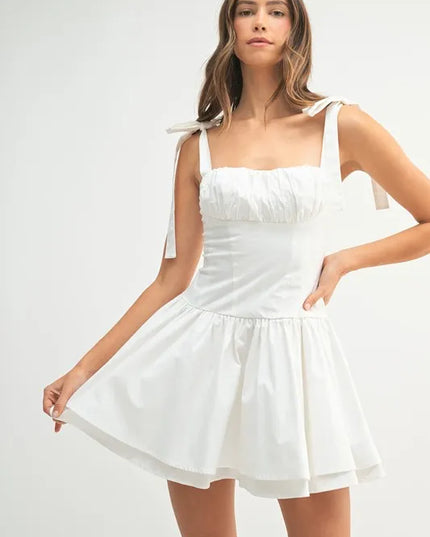 MABLE Shoulder Tie Corset Panel Mini Dress 