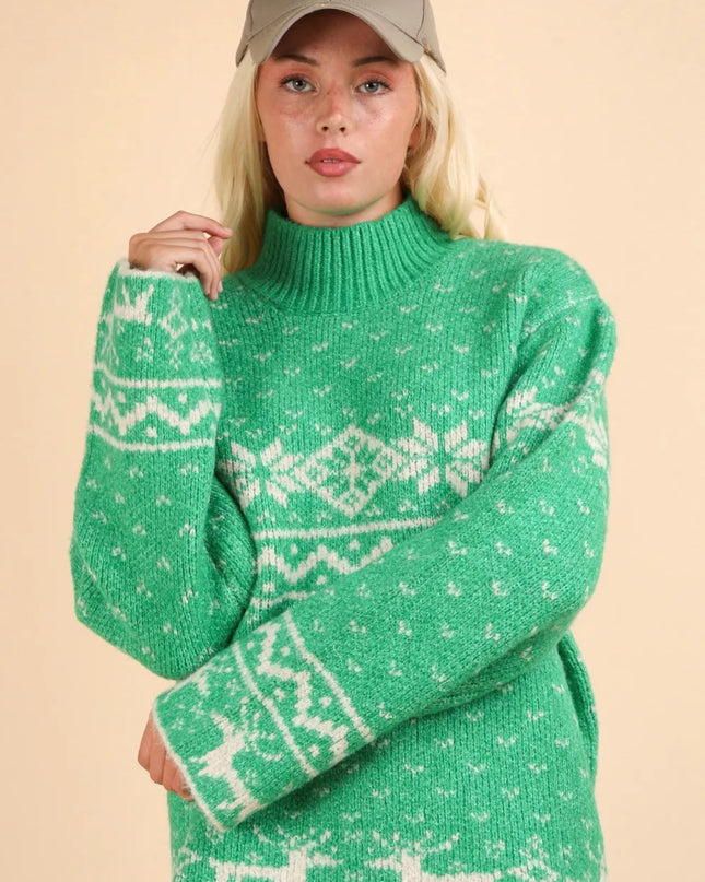 VERY J Christmas Element Mock Neck Long Sleeve Sweater