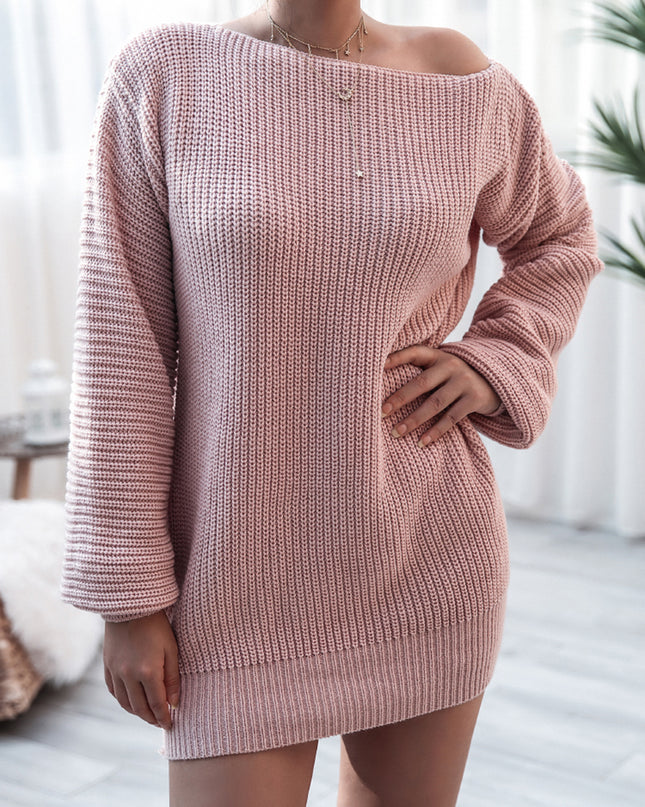 Rib-Knit Mini Sweater Dress Dusty Pink