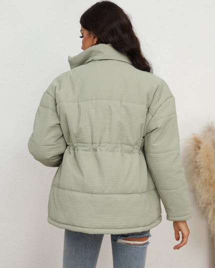 Drawstring Waist Zip-Up Puffer Jacket