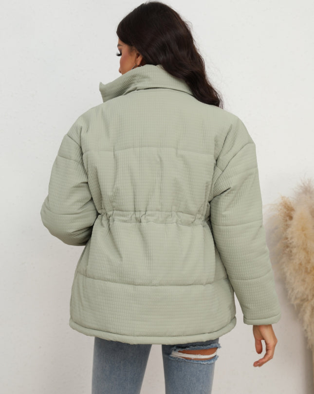 Drawstring Waist Zip-Up Puffer Jacket