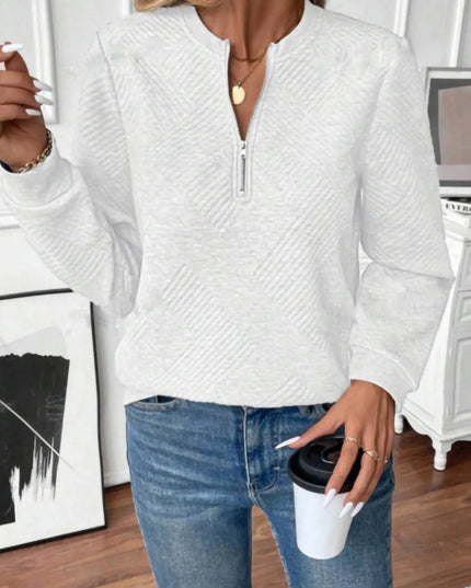 Quarter Zip Textured Long Sleeve Sweatshirt