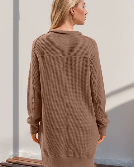 Double Take Waffle Long Sleeve Mini Dress with Pockets