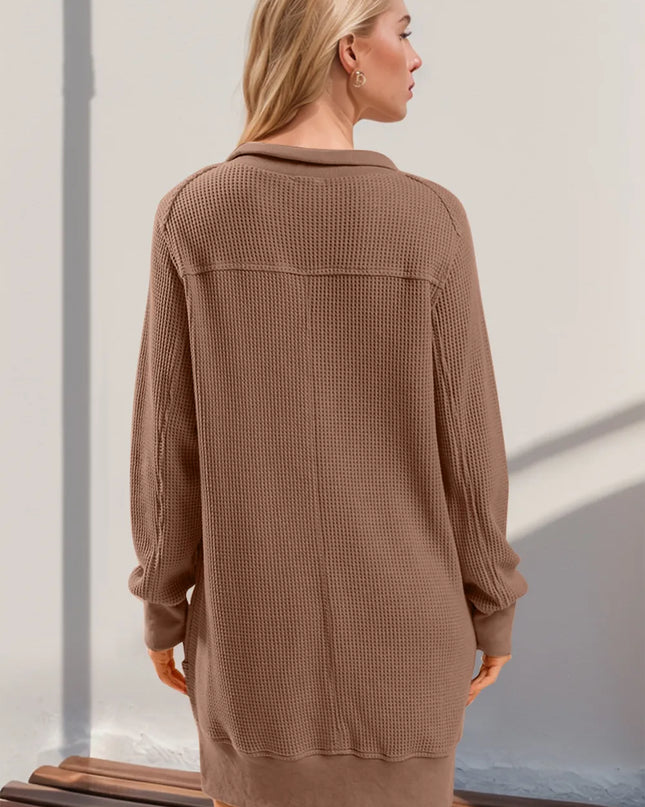 Double Take Waffle Long Sleeve Mini Dress with Pockets