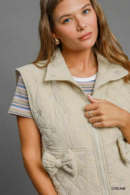 Umgee Sleeveless Quilted Vest with Bow Details