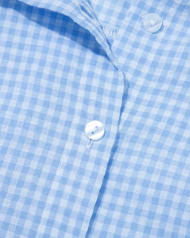 Gingham Print Puff Sleeve Button-Up Shirt